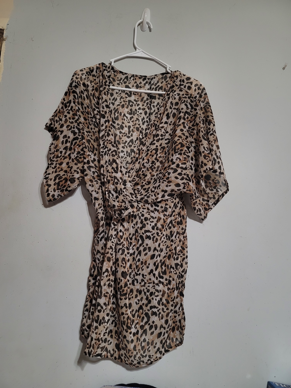 Leopard Print Wrap Swim Coverup Tan and Black Leopard Print Sheer Sz S/M Beach